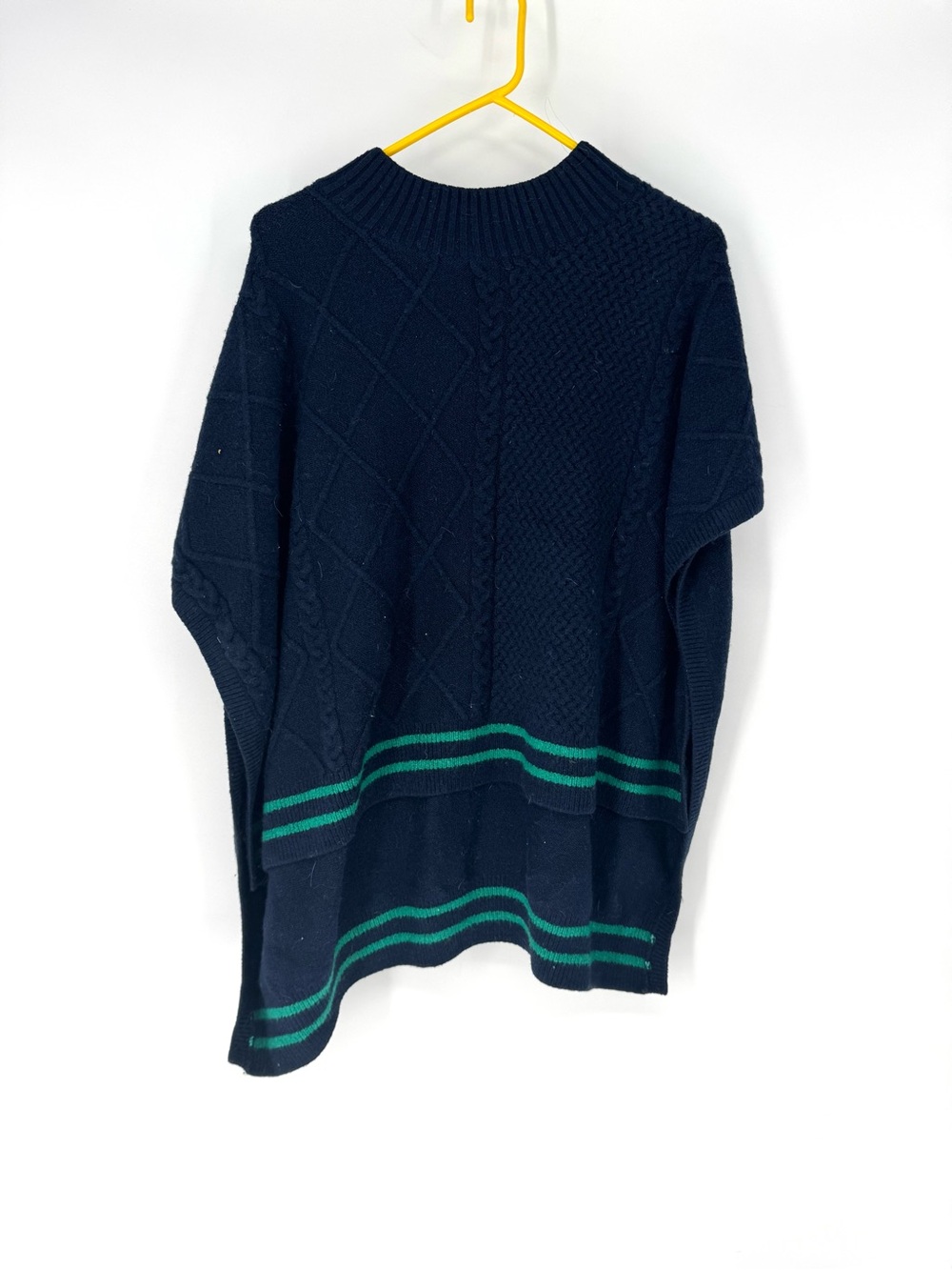 Free People Navy Crewneck poncho cable knit Sweater Green Stripe